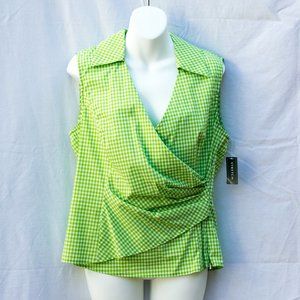 Green White Gingham Checked Sleeveless Top NEW